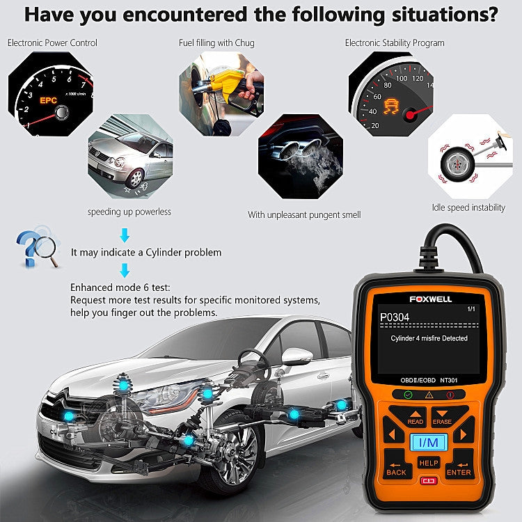 FOXWELL NT301 OBD2 Car Fault Diagnostic Instrument Live Data Code Reader Tool - Electronic Test by FOXWELL | Online Shopping UK | buy2fix
