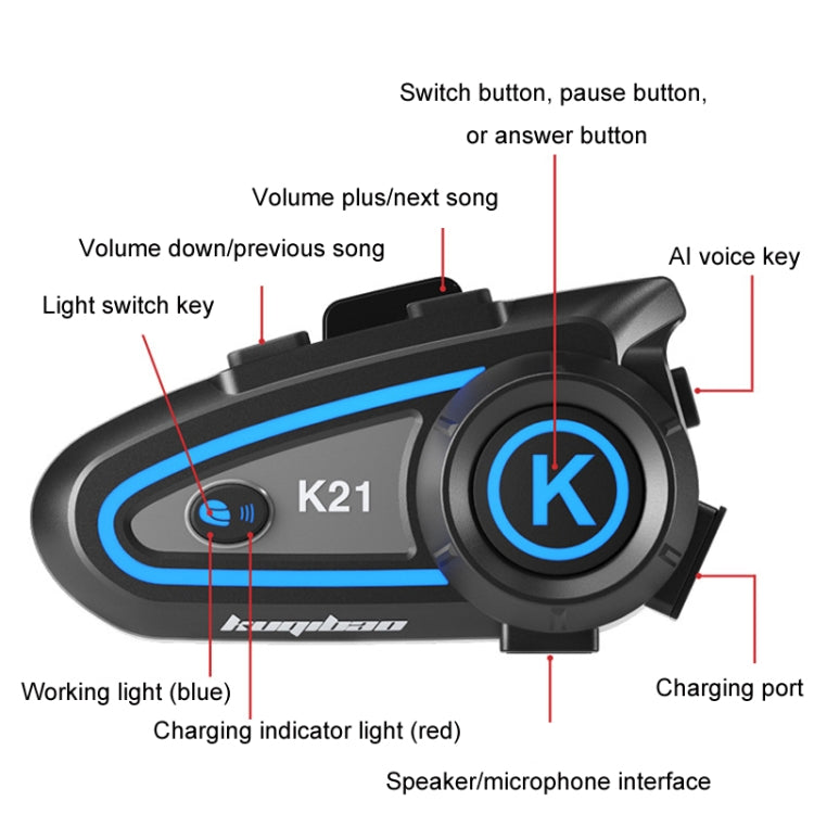 KUQIBAO Motorcycle Helmet Long-lasting Waterproof Bluetooth Headset with Light(Soft Microphone) - Motorcycle Walkie Talkie by KUQIBAO | Online Shopping UK | buy2fix