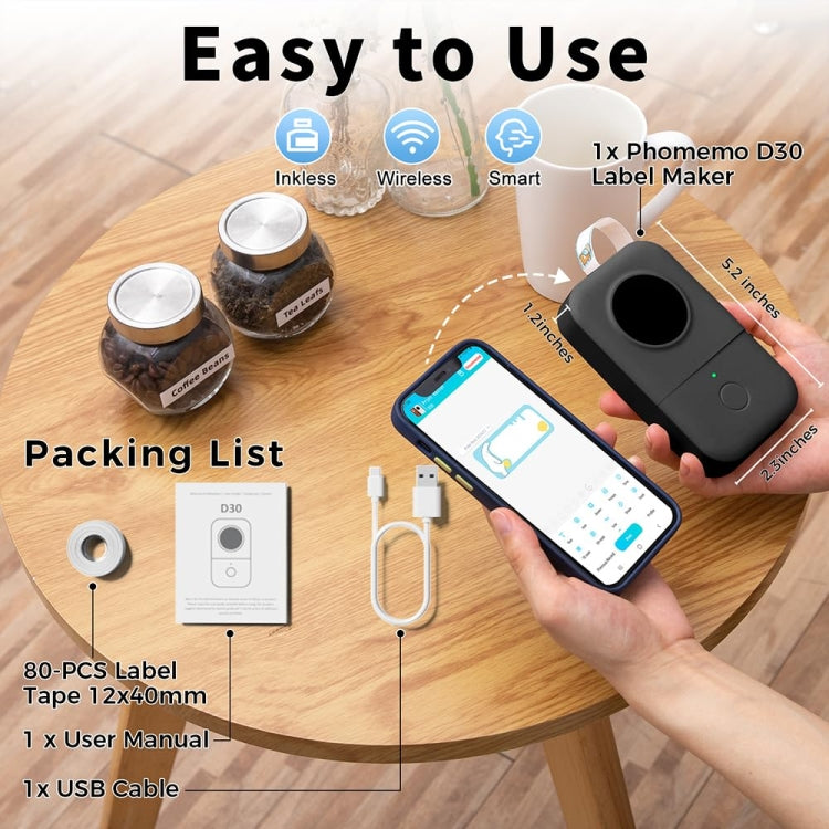 Phomemo D30 Thermal Label Printer Portable Bluetooth Mini Label Maker Machine With 5 Rolls Paper White - Printer by Phomemo | Online Shopping UK | buy2fix