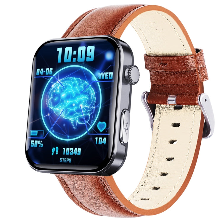 F300  2.1-Inch Screen Smart Watch Supports Bluetooth Calls/ECG/Blood Composition Analysis/50+ Sports Modes, Color: Black Brown Leather - Smart Watches by buy2fix | Online Shopping UK | buy2fix