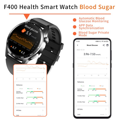 F400  1.55 Inch Screen Smart Watch Support ECG/ Blood Oxygen / Blood Sugar / 150+ Sports Mode, Color: Black Silicone - Smart Watches by buy2fix | Online Shopping UK | buy2fix