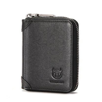 BULL CAPTAIN 475 RFID Anti-Theft Zipper Top-Layer Cowhide Multi-Card Slot Card Holder Wallet(Black) - Card & Passport Bags by BULL CAPTAIN | Online Shopping UK | buy2fix