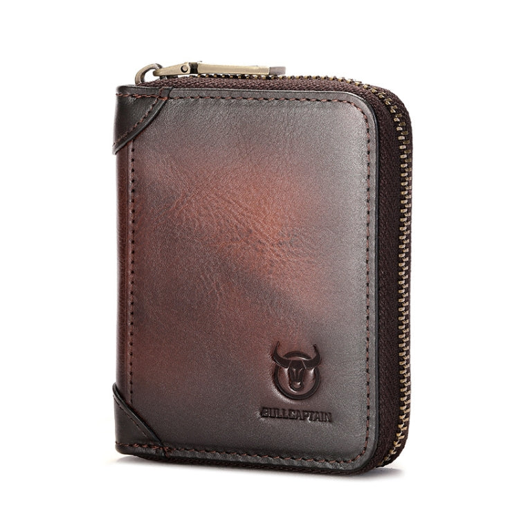 BULL CAPTAIN 475 RFID Anti-Theft Zipper Top-Layer Cowhide Multi-Card Slot Card Holder Wallet(Coffee) - Card & Passport Bags by BULL CAPTAIN | Online Shopping UK | buy2fix