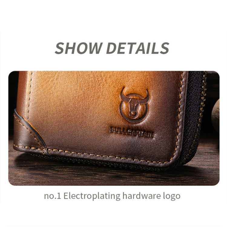 BULL CAPTAIN 475 RFID Anti-Theft Zipper Top-Layer Cowhide Multi-Card Slot Card Holder Wallet(Coffee) - Card & Passport Bags by BULL CAPTAIN | Online Shopping UK | buy2fix