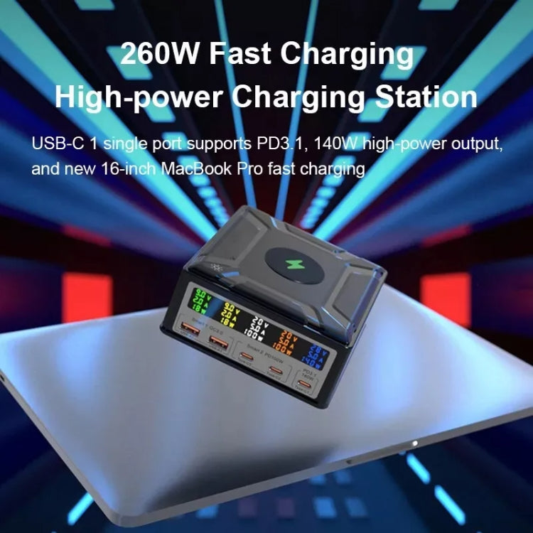 868D 6-In-1 260W High-Power Type-C+USB Multi Ports Charger Supports QI Wireless Charging(EU Plug) - Multifunction Charger by buy2fix | Online Shopping UK | buy2fix