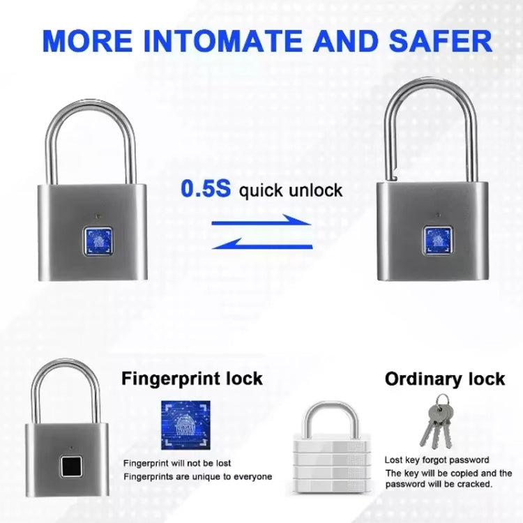 Locstar C85 Smart Fingerprint Rechargeable Padlock Waterproof Morse Code Emergency Unlocking(Matte Silver) - Padlocks by Locstar | Online Shopping UK | buy2fix