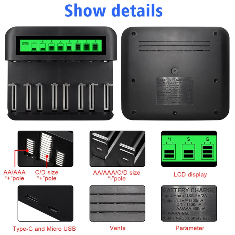 NC559 Eight-Slot LCD Multifunctional Battery Charger AA / AAA / C / D Charger - Charger & Converter by buy2fix | Online Shopping UK | buy2fix