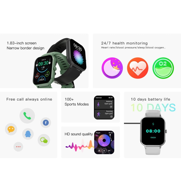 1.83 inch Touch Screen AI Voice Heart Rate / Blood Oxygen / Blood Pressure / Sleep Monitoring Bluetooth Smartwatch(Khaki) - Smart Watches by buy2fix | Online Shopping UK | buy2fix