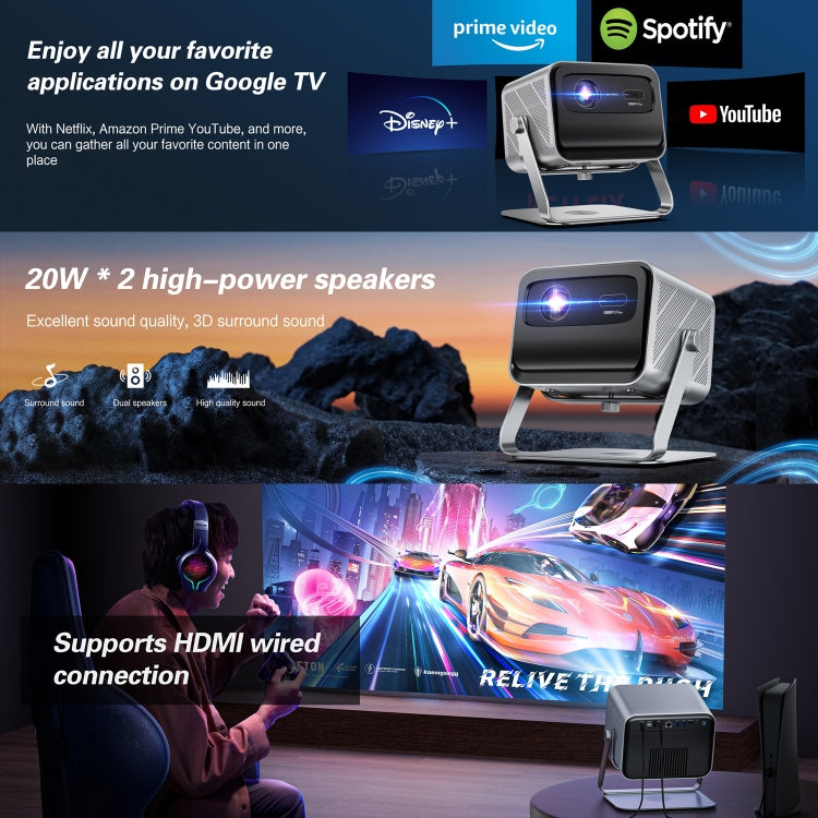 TOUMEI X6 4K HD Home Theater Office Teaching Microphone Karaoke Projector GTV Google Systems(EU Plug) - Mini Projector by TOUMEI | Online Shopping UK | buy2fix