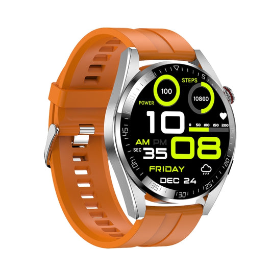 1.43 inch AMOLED Screen Smartwatch Heart Rate Blood Pressure Monitoring Bluetooth Talking Sports Watch, Color: Silver Orange Silicone Strap - Smart Watches by buy2fix | Online Shopping UK | buy2fix