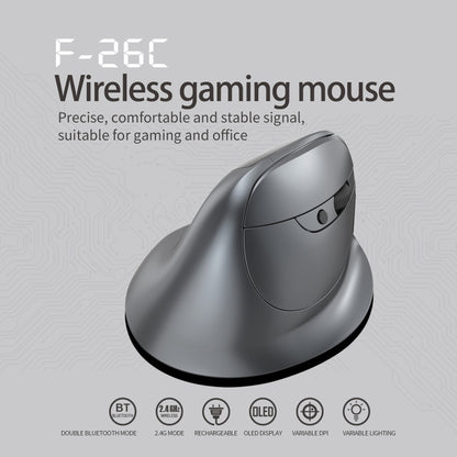 ZELOTES F-26C 8-Keys 2.4G+Bluetooth Dual-Mode LED Display Vertical Grip Wireless Mouse(Gray) - Wireless Mice by ZELOTES | Online Shopping UK | buy2fix