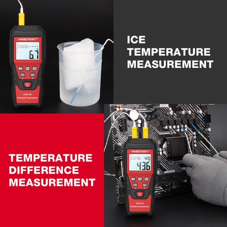 HABOTEST HT617B Digital Dual Channel Thermocouple Thermometer(Black Red) - Thermostat & Thermometer by HABOTEST | Online Shopping UK | buy2fix