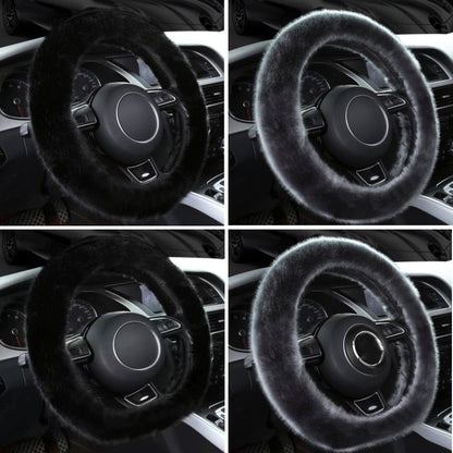 38cm Car Steering Wheel Winter Warm Short Plush Cover(D-type Gray) - Steering Wheel Accessories by buy2fix | Online Shopping UK | buy2fix