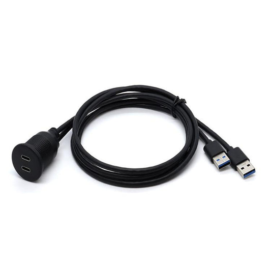 1m Dual Type-C 3.0 Female To USB A Male Car Waterproof Cable Modified Panel Extension Cord - DIY Cables by buy2fix | Online Shopping UK | buy2fix