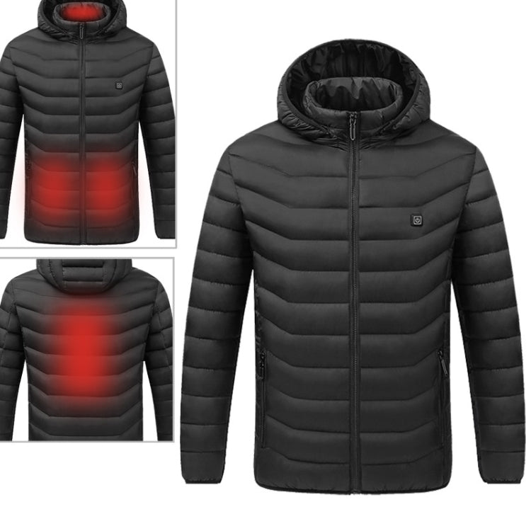 USB Heated Smart Constant Temperature Hooded Warm Coat for Men and Women (Color:Black Size:M) - Down Jackets by buy2fix | Online Shopping UK | buy2fix