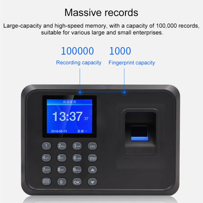 F01 Fingerprint Time Attendance Machine with 2.4 inch TFT Screen, EU Plug - Security by buy2fix | Online Shopping UK | buy2fix