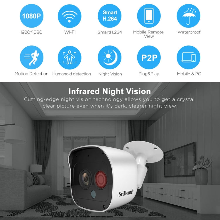 SriHome NVS002 1080P 8-Channel NVR Kit Wireless Security Camera System, Support Humanoid Detection / Motion Detection / Night Vision, EU Plug - Security by SriHome | Online Shopping UK | buy2fix