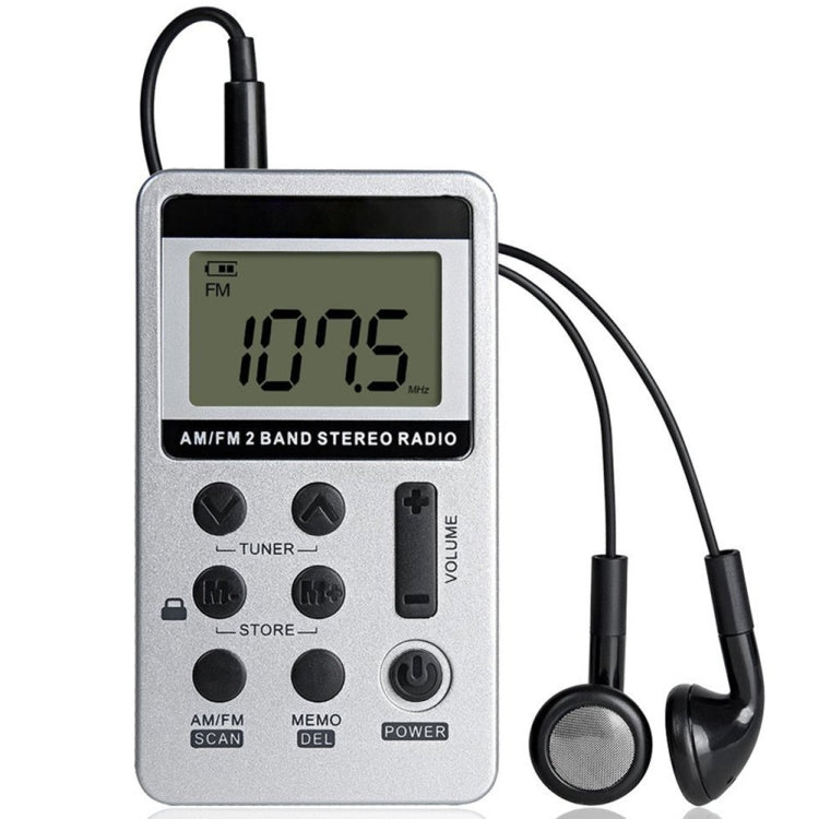 HRD-103 FM + AM Two Band Portable Radio with Lanyard & Headset(Silver) - Consumer Electronics by buy2fix | Online Shopping UK | buy2fix