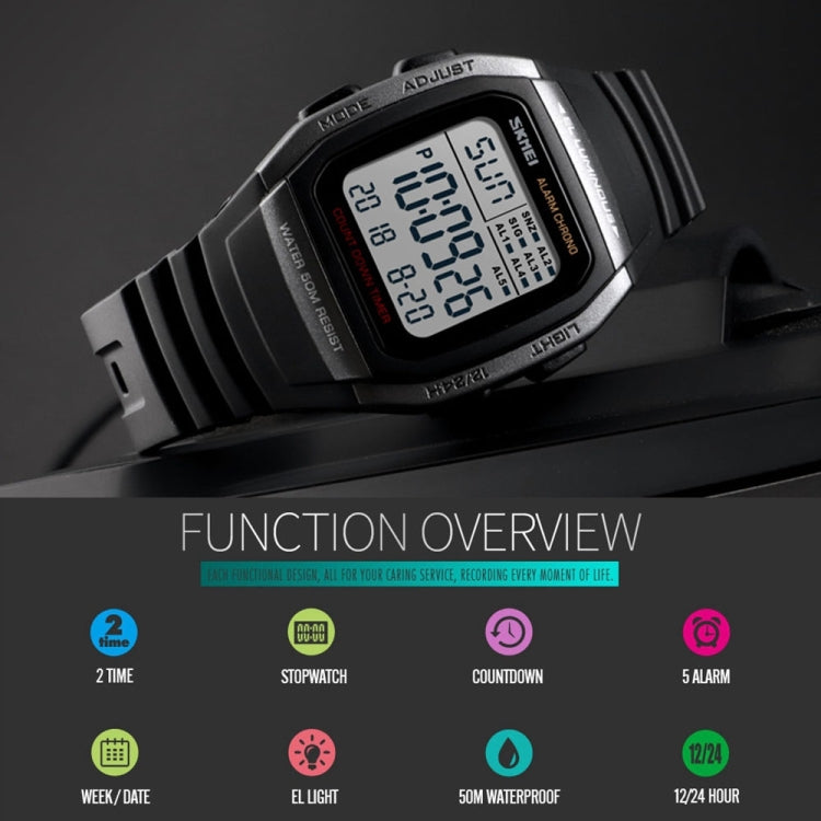 SKMEI 1278 Fashionable Outdoor 50m Waterproof Digital Watch Student Sports Wrist Watch Support 5 Group Alarm Clocks (Titanium) - Sport Watches by SKMEI | Online Shopping UK | buy2fix