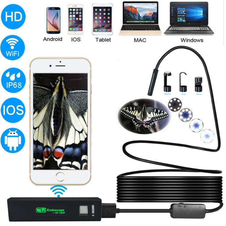 2.0MP HD Camera WiFi Endoscope Snake Tube Inspection Camera with 8 LED, Waterproof IP68, Lens Diameter: 8mm, Length: 5m, Soft Line - Consumer Electronics by buy2fix | Online Shopping UK | buy2fix