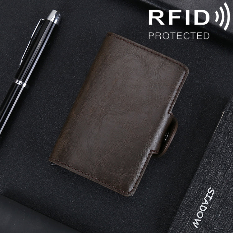 X-7 Antimagnetic RFID  Multi-functional Aluminum Crazy Horse Texture Leather Card Bag Wallet(Coffee) - Antimagnetic RFID Package by buy2fix | Online Shopping UK | buy2fix