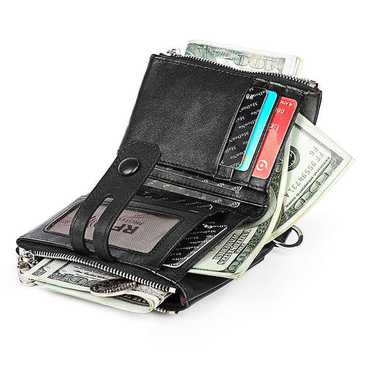 LT3529 Retro Crazy Horse Texture Double Zipper Anti-magnetic RFID Chain Wallet with Card Slots (Black) - Antimagnetic RFID Package by buy2fix | Online Shopping UK | buy2fix