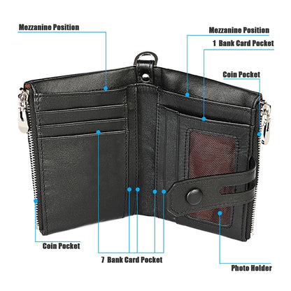 LT3529 Retro Crazy Horse Texture Double Zipper Anti-magnetic RFID Chain Wallet with Card Slots (Black) - Antimagnetic RFID Package by buy2fix | Online Shopping UK | buy2fix