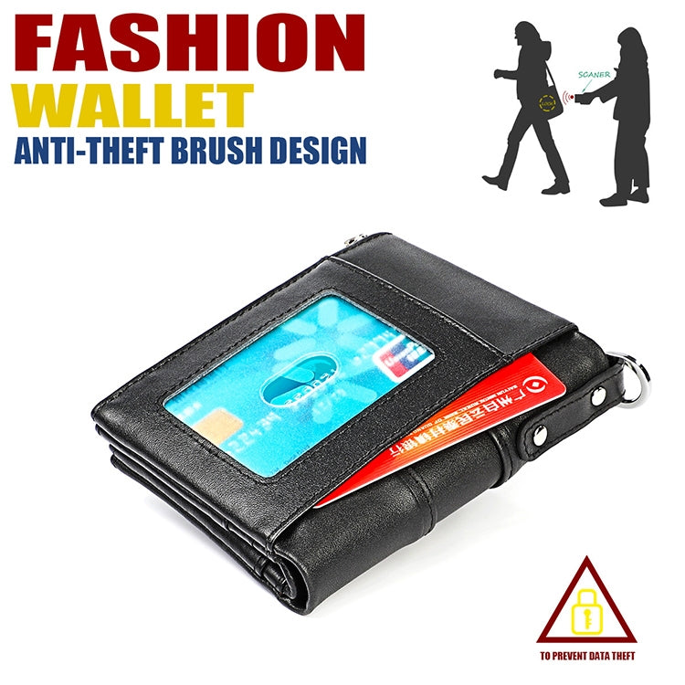 LT3529 Retro Crazy Horse Texture Double Zipper Anti-magnetic RFID Chain Wallet with Card Slots (Black) - Antimagnetic RFID Package by buy2fix | Online Shopping UK | buy2fix