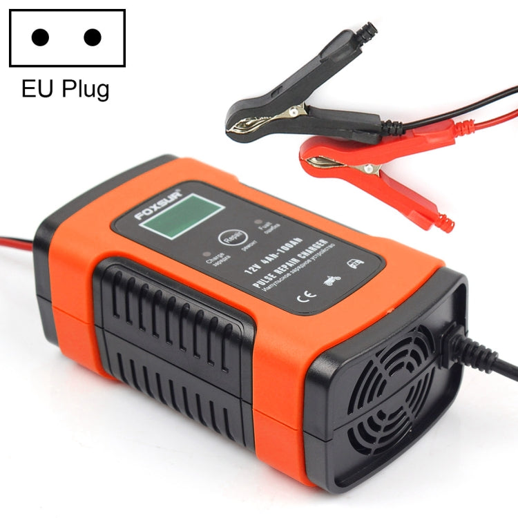 FOXSUR 12V 6A Intelligent Universal Battery Charger for Car Motorcycle, Length: 55cm, EU Plug(Red) - In Car by FOXSUR | Online Shopping UK | buy2fix