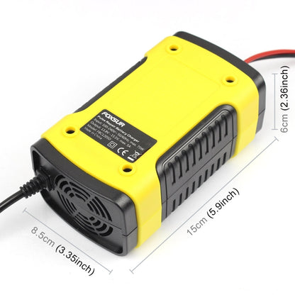 FOXSUR 12V 6A Intelligent Universal Battery Charger for Car Motorcycle, Length: 55cm, EU Plug(Yellow) - In Car by FOXSUR | Online Shopping UK | buy2fix