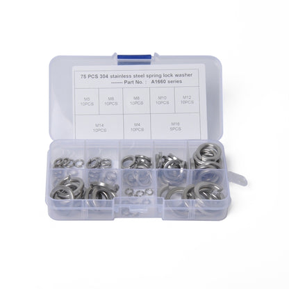75 PCS Stainless Steel Spring Lock Washer Assorted Kit M4-M16 for Car / Boat / Home Appliance - In Car by buy2fix | Online Shopping UK | buy2fix