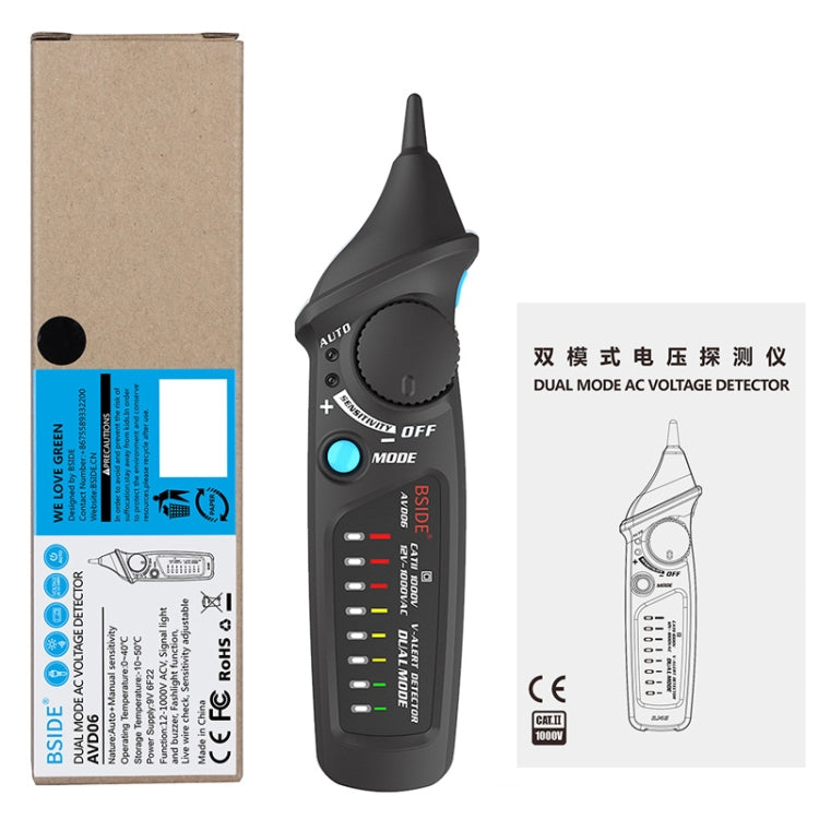 BSIDE AVD06 Non-contact AC Voltage Detectors 12~1000V Induction Electroprobe Pen Type ACV Electric Testers Household Tool with LED Light(Black) - Voltage Detector by buy2fix | Online Shopping UK | buy2fix