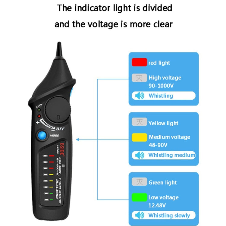 BSIDE AVD06 Non-contact AC Voltage Detectors 12~1000V Induction Electroprobe Pen Type ACV Electric Testers Household Tool with LED Light(Black) - Voltage Detector by buy2fix | Online Shopping UK | buy2fix