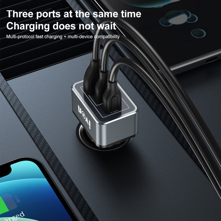 IVON CC43 45W PD 3.0 Dual USB-C / Type-C + QC 3.0 USB Port Square Car Charger - In Car by IVON | Online Shopping UK | buy2fix