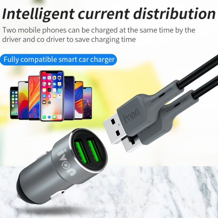 IVON CC38 2.4A Dual USB Car Charger + 1m USB to USB-C / Type-C Fast Charge Data Cable Set - Car Charger by IVON | Online Shopping UK | buy2fix