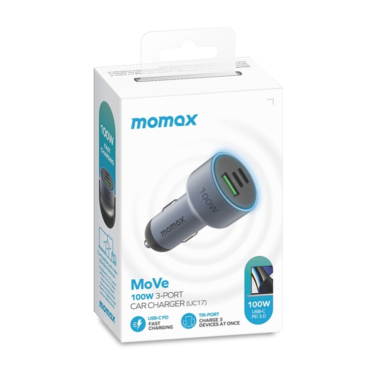 MOMAX UC17E 100W USB-C / Type-C x 2 + USB Three Ports Car Charger - Car Charger by MOMAX | Online Shopping UK | buy2fix