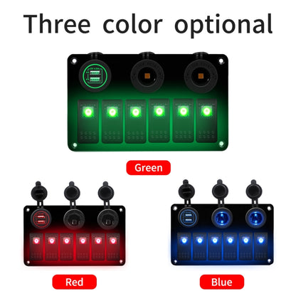 Multi-functional Combination Switch Panel 12V / 24V 6 Way Switches + Dual USB Charger for Car RV Marine Boat (Blue Light) - In Car by buy2fix | Online Shopping UK | buy2fix