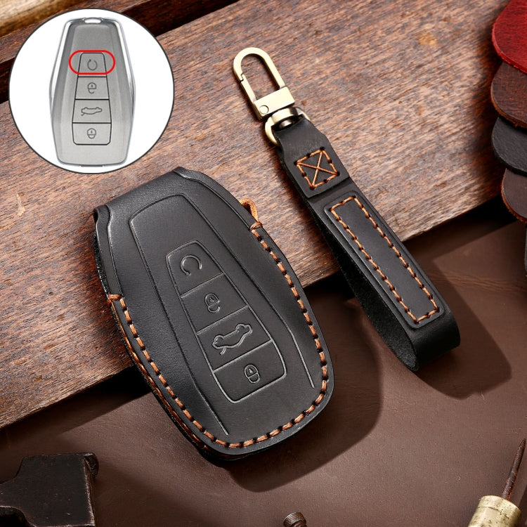 Hallmo Car Cowhide Leather Key Protective Cover Key Case for Geely Emgrand B Style(Black) - Car Key Cases by Hallmo | Online Shopping UK | buy2fix