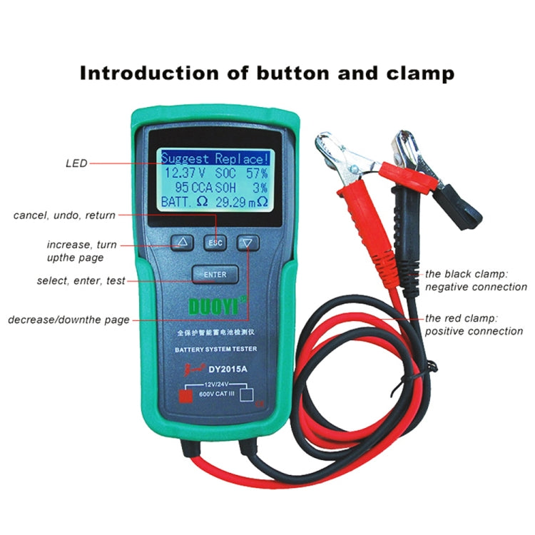 DUOYI DY2015A Car 12V 24V Digital CCA Load Battery Charging Digital Capacity Tester - In Car by buy2fix | Online Shopping UK | buy2fix