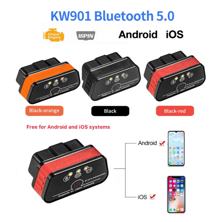 KONNWEI KW901 Android Phone OBD2 Car Bluetooth 5.0 Diagnostic Scan Tools(Black) - Code Readers & Scan Tools by KONNWEI | Online Shopping UK | buy2fix