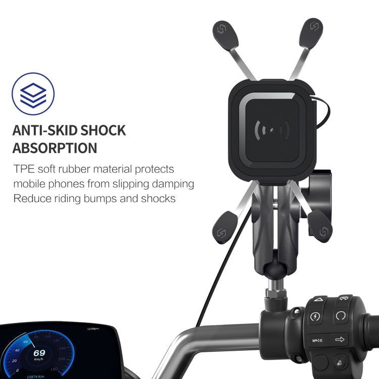 ZH-1558C2 Motorcycle M8 Ball Joint X-shape Aluminum Alloy Qi Wireless Charging Phone Holder - In Car by buy2fix | Online Shopping UK | buy2fix