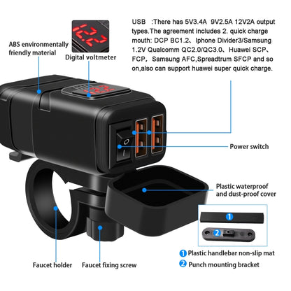 Universal Car Super Quick Dual Port USB Charger Power Outlet Adapter with LED Digital Voltmeter(Red Light) - In Car by buy2fix | Online Shopping UK | buy2fix