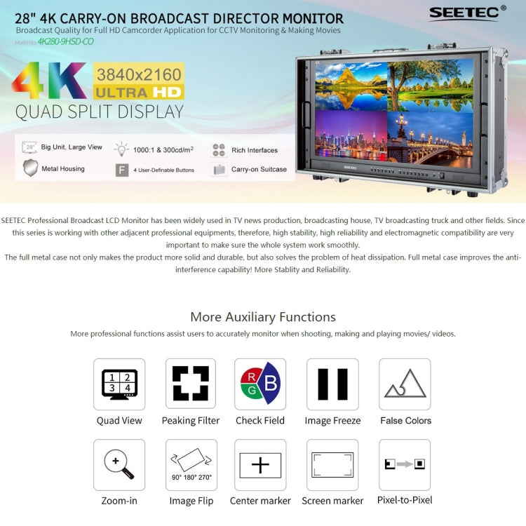 SEETEC 4K280-9HSD-CO 3840x2160 28 inch HDMI 4K HD Director Box Camera Field Monitor, Support Four Screen Split - On-camera Monitors by SEETEC | Online Shopping UK | buy2fix