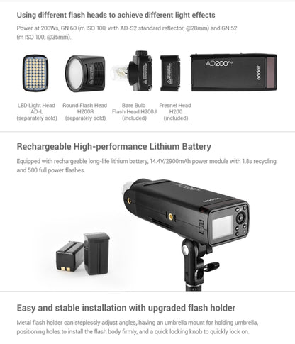 Godox AD200 Pro Pocket Flash Light  TTL HSS 2.4G Wireless X System Outdoor Flash Speedlight(AU Plug) - Camera Accessories by Godox | Online Shopping UK | buy2fix