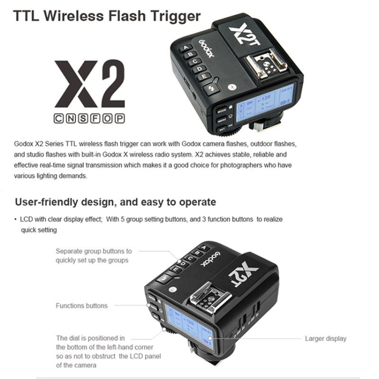 Godox X2T-N E-TTL II Bluetooth Wireless Flash Trigger for Nikon (Black) - Wireless Flash Trigger by Godox | Online Shopping UK | buy2fix