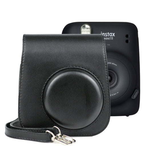 Solid Color Full Body Camera Leather Case Bag with Strap for FUJIFILM Instax mini 11 (Black) - Camera Accessories by buy2fix | Online Shopping UK | buy2fix