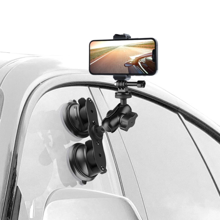 Single Suction Cup Mount Phone Holder with Tripod Adapter & Steel Tether & Safety Buckle (Black) - In Car by buy2fix | Online Shopping UK | buy2fix