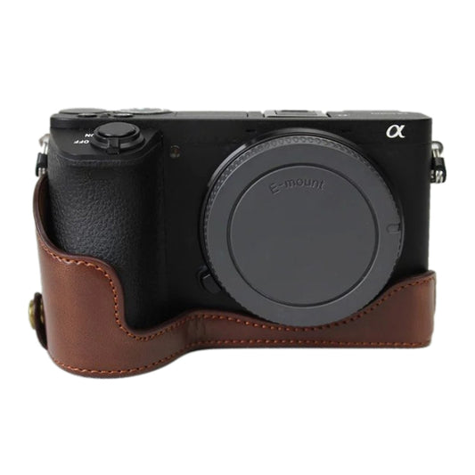 1/4 inch Thread PU Leather Camera Half Case Base for Sony ILCE-A6500 / A6500 (Coffee) - Camera Accessories by buy2fix | Online Shopping UK | buy2fix