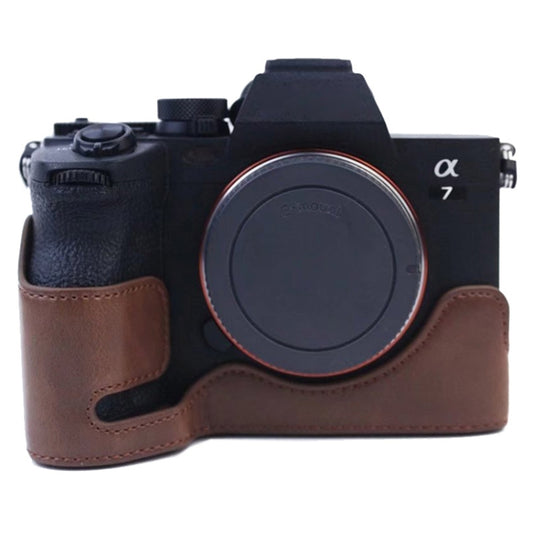 1/4 inch Thread PU Leather Camera Half Case Base for Sony A7 IV (Coffee) - Camera Accessories by buy2fix | Online Shopping UK | buy2fix