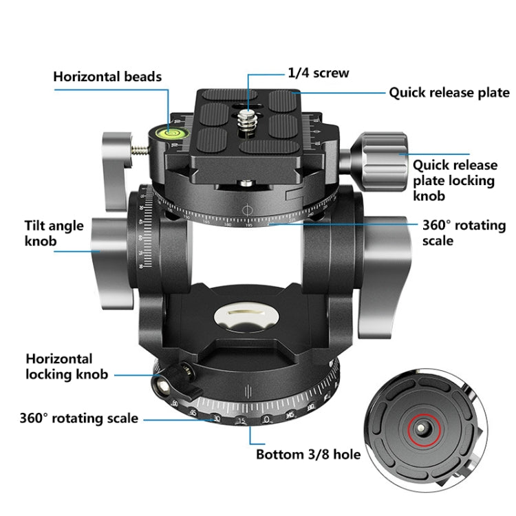 BEXIN DT-03R/S 720 Degree Panorama Heavy Duty Tripod Action Fluid Drag Head with Quick Release Plate - Tripod Heads by BEXIN | Online Shopping UK | buy2fix